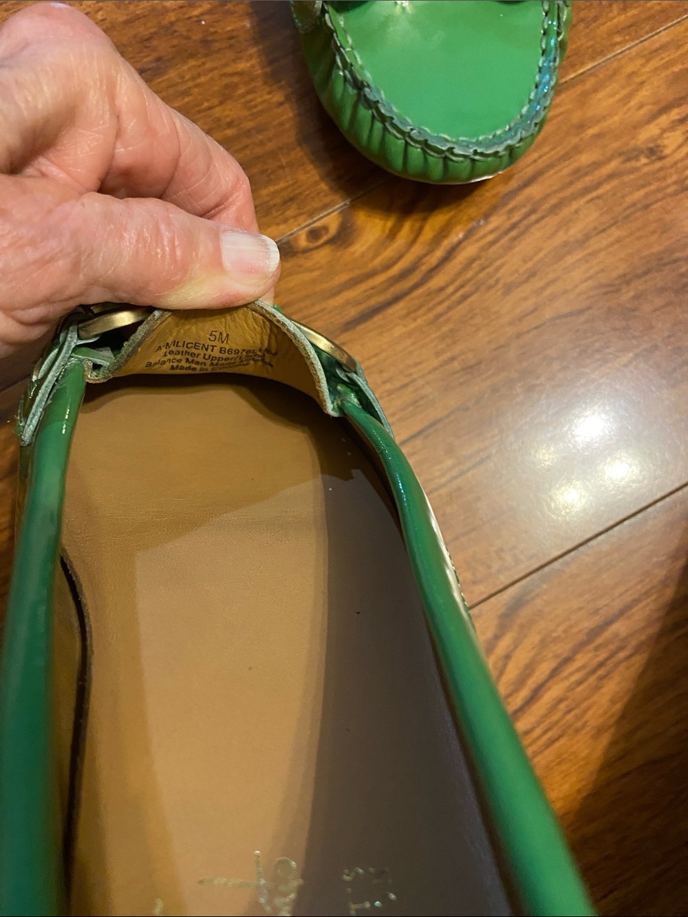 Franco Sarto Green Patent Leather Loafers with Gold Hardware - Picture 3 of 4